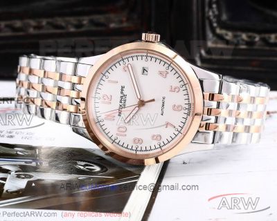 Perfect Replica Patek Philippe Calatrava Rose Gold Smooth Bezel 2-Tone Rose Gold Band 40mm Watch